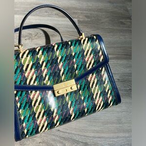 Tory Burch Plaid Tweed print top Handle Purse